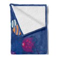 thumbnail image 2 of Cartoon Soft Flannel Fleece Blanket, Underwater World Fish in Aquarium and Whale Crabs Jellyfish Bubbles Coral, Cozy Plush for Indoor and Outdoor Use, 60" x 80", Multicolor and Blue, by Ambesonne, 2 of 5