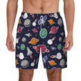 thumbnail image 2 of Picia Rocket Satellite pattern Mens Swim Trunks with Compression Liner Stretch Beach Shorts Quick Dry with Zipper Pockets No-Chafing Board Shorts-Large, 2 of 9