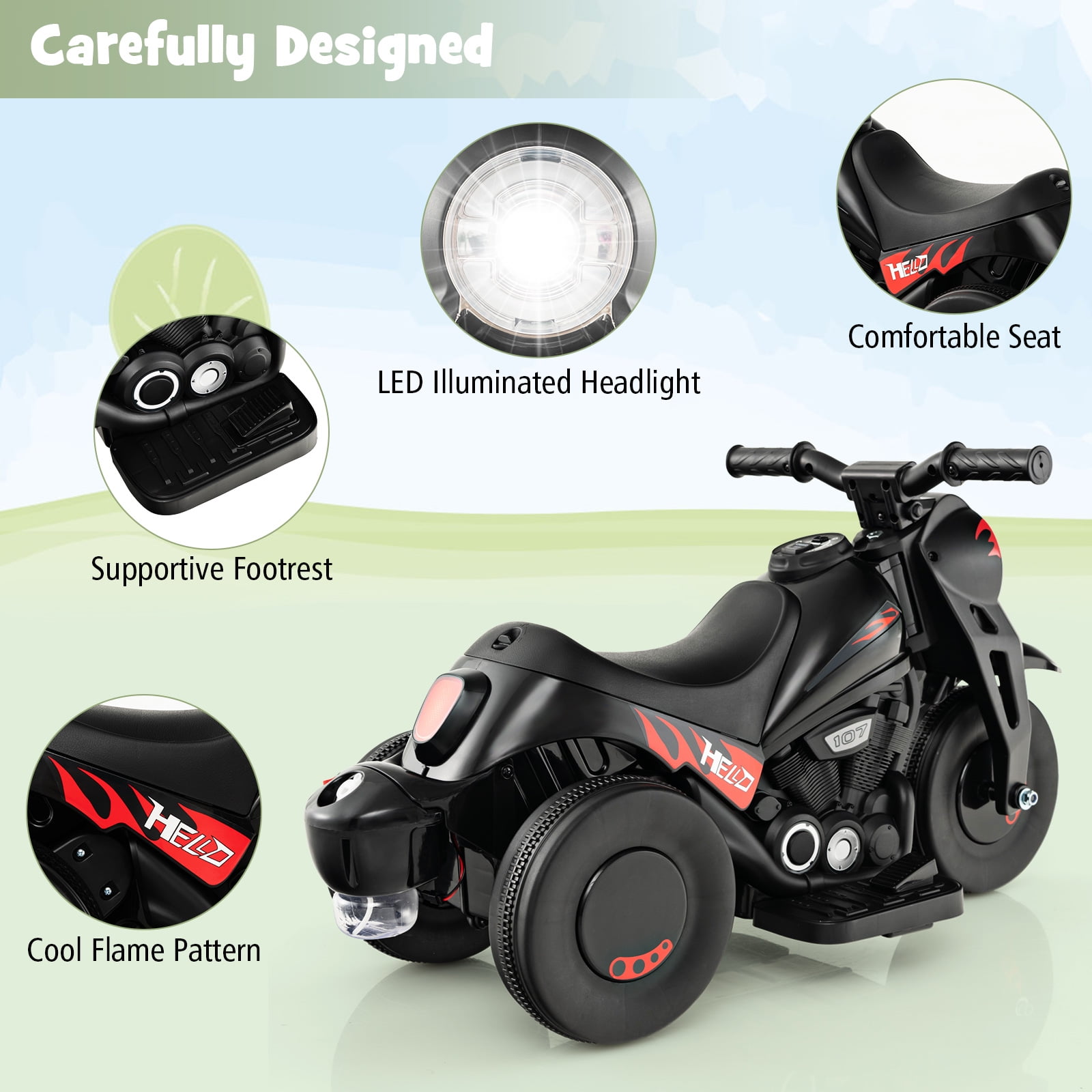 Infans 6V Kids Bubble Car Electric Ride on Motorcycle w/ Music Button & LED Headlight