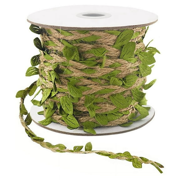 HOT Natural Twine 5MM Hessian with Artificial Leaves for DIY Gift Wrapping Wedding Garden (32.8FT)