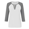 thumbnail image 4 of ManxiVoo Relaxed Fit Womens Top V Neck 3 4 Sleeve Button Front Shirt with Raglan Sleeves for Summer L Size Grey, 4 of 5