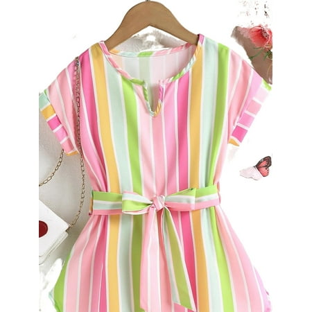 

Casual Striped Notched Neck Tunic Short Sleeve Multicolor Toddler Girls Dresses (Girl s)