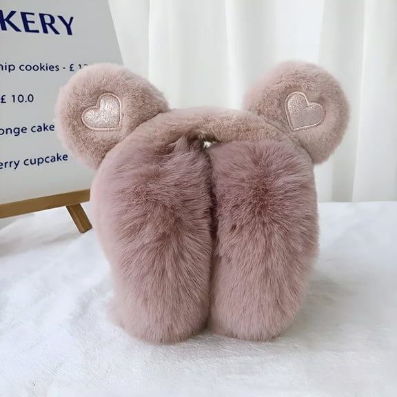 TELOLY Cute Bear Ears Winter Warm Earmuffs for Women Girls Kids Plush Thick Soft Ear Muffs Protect Ears Foldable Warmer Cover Earflaps