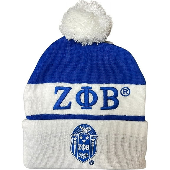 Zeta Phi Beta Embroidered Knit Beanie With Ball [Blue]