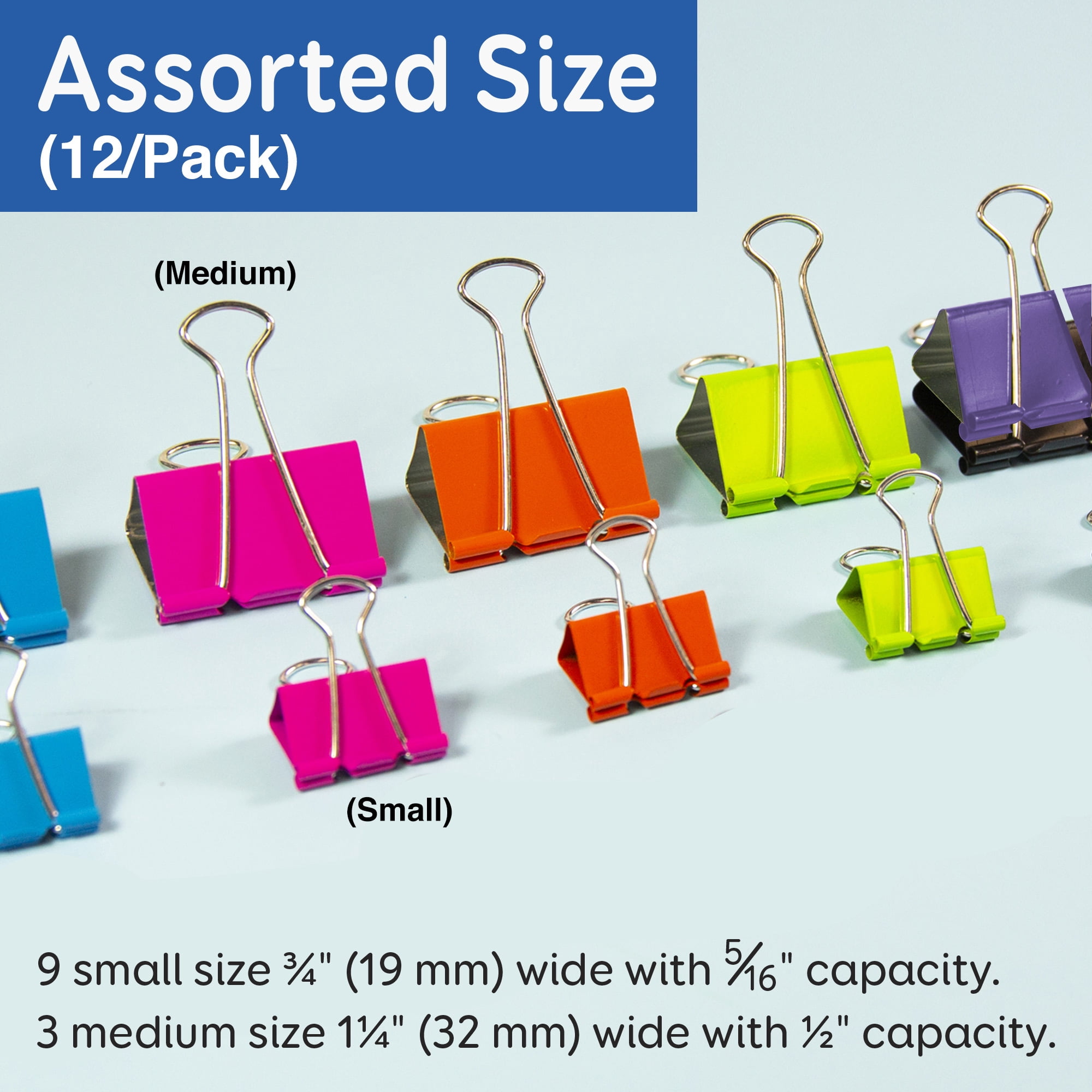 BAZIC Binder Clips Color Small Large Paper Clips (12/Pack), 6-Packs