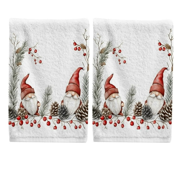 Ryvnso Watercolor Christmas Gnomes Hand Towels Set for Bathroom Cotton Face Towel Decorative 15.5x29.5 inch