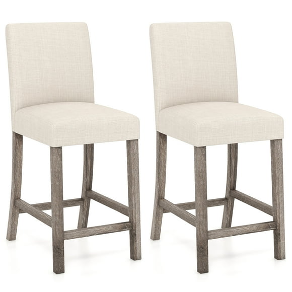 Gymax 2PCS 24.5'' Counter Height Bar Stools Modern Fabric Upholstered Kitchen Chairs Beige