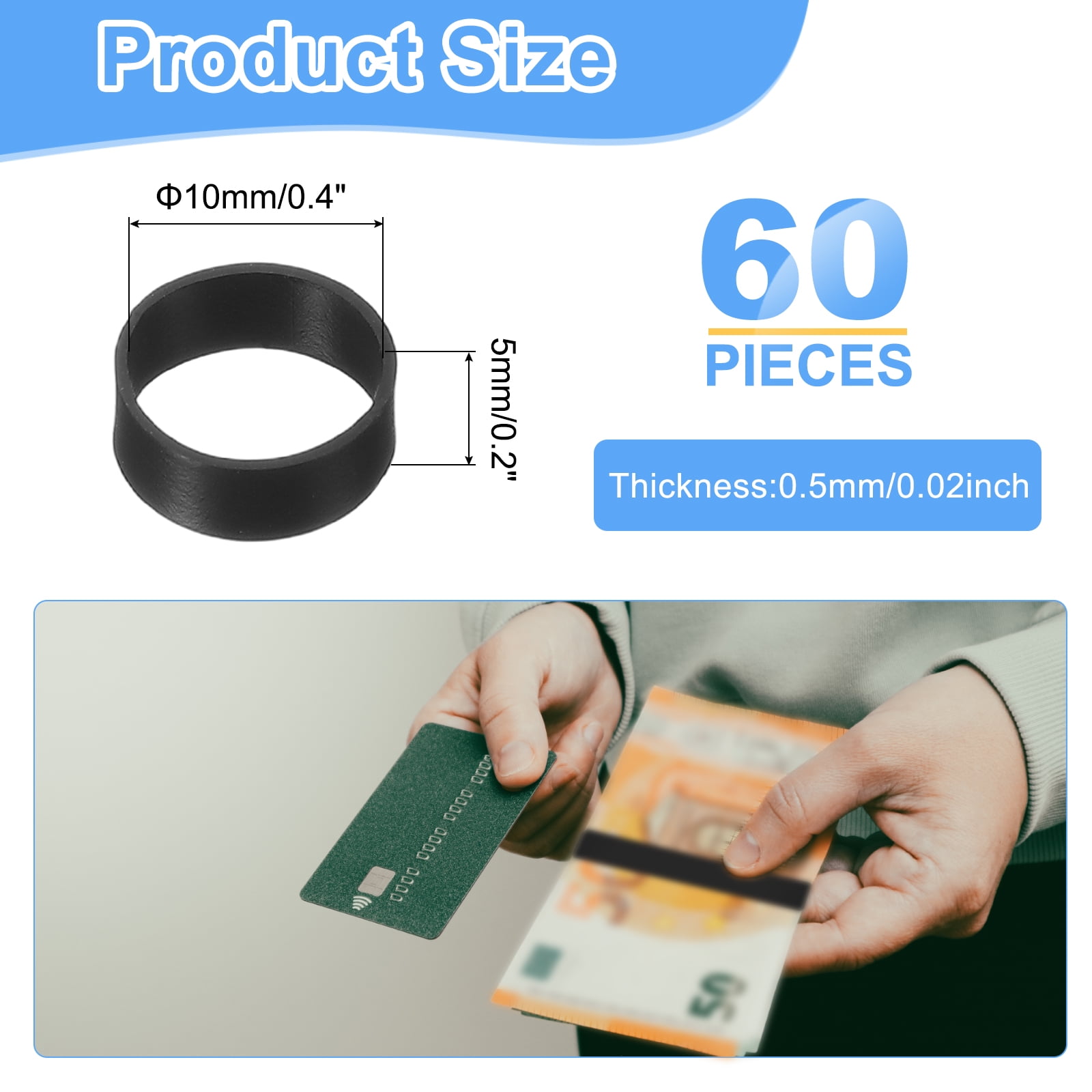 Unique Bargains 60Pcs Silicone Rubber Bands Strong Elastic Non-Slip Black 0.4"