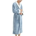 thumbnail image 4 of Htigea Plush Bathrobe for Unisex Women Men Long Sleeve Shawl Collar Nightgown Fleece Loungewear Soft Comfy Housecoat Blue,M, 4 of 8