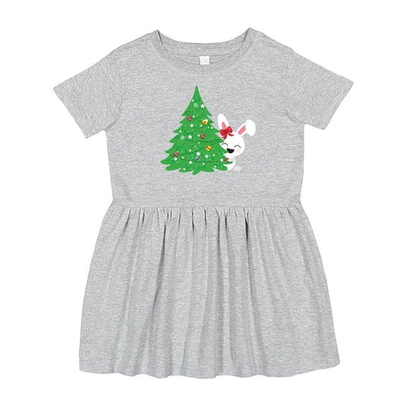 Inktastic Christmas Bunny, White Bunny, Christmas Tree, Xmas Girls Toddler Dress