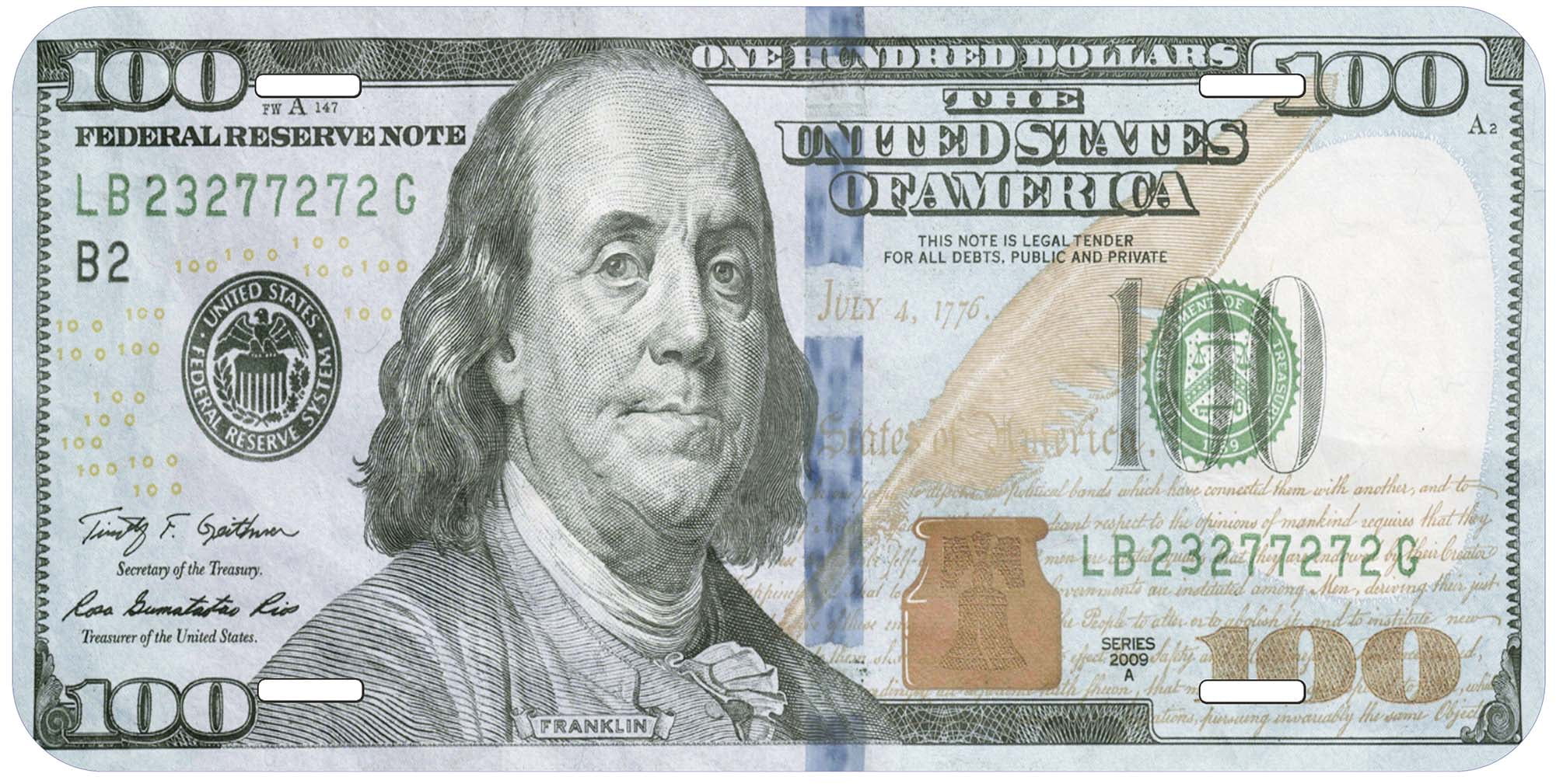 Hundred Dollar Novelty Car Auto License Plate