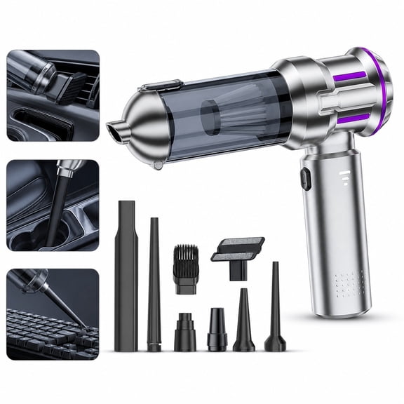 4 in 1 Handheld Vacuum Cleaner, Rechargeable Cordless Car Vacuum with Air Duster and Inflator, Multiple Nozzles for Car Home Keyboard (Purple)