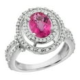 thumbnail image 1 of 10K White Gold Natural Pink Sapphire Ring Oval 8x6 mm Double Halo Diamond, size 6, 1 of 4