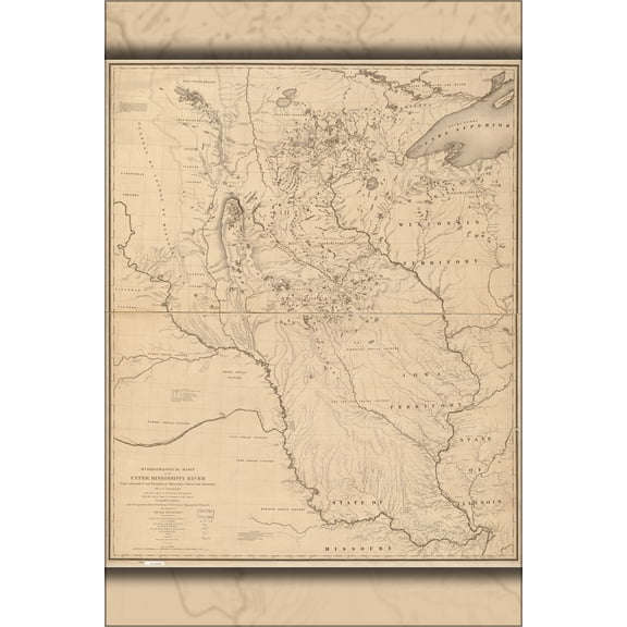 24"x36" Gallery Poster, map of Hydro basin upper Mississippi River 1843