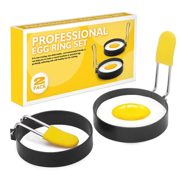SUSWIM Non-stick with Silicone Handle Round Stainless Steel Egg & Pancake Ring, (2 Count)