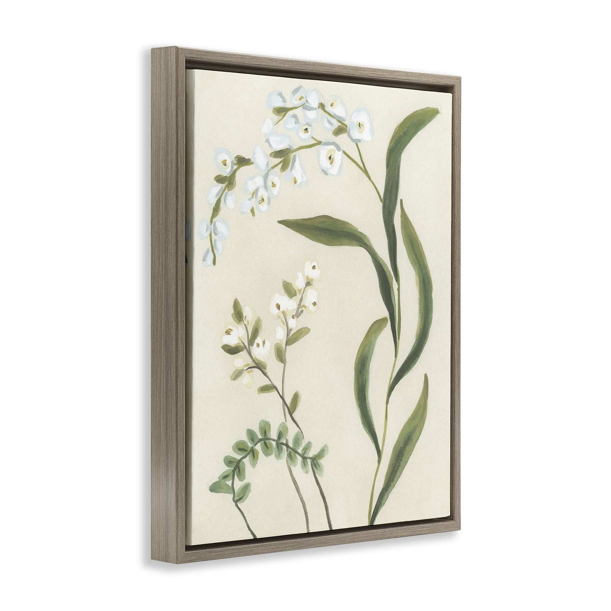 Stupell Industries Neutral Snowdrop Stems Brown Framed Floater Canvas Wall Art, design by June Erica Vess