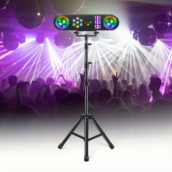 Christmas DJ Lights With Stand, 5 In 1 Party Lights DJ Disco Lights Acoustically Activated, Party Bar Lights Set With Rotating Ball, Strobe, UV, Colored LED Par Lights And Guitar Band Patterns