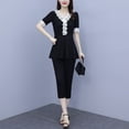 thumbnail image 4 of ZenCart Women's Summer Casual Two-Piece Set V Neck Short Sleeve Lace Trim Top Seven-quarter Pants Set Lady Work Outfit, 4 of 7