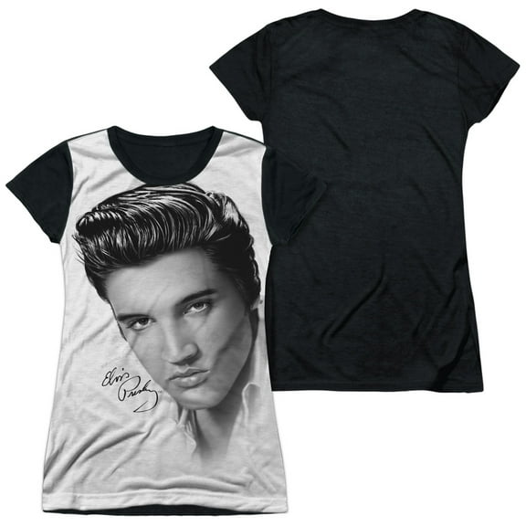 Elvis Presley Stare 2 Officially Licensed Black Back Sublimation Juniors T Shirt