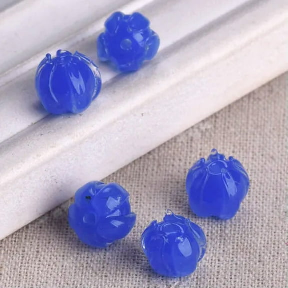 U8MO 5pcs 12mm~13mm Handmade Lampwork Glass Flower Bud Loose Beads Jewelry Making DIY-Blue
