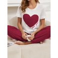 thumbnail image 3 of Comfortable Relaxed Fit Heart Print Short Sleeve Round Neck Casual Ribbed Pajama Set, 3 of 6