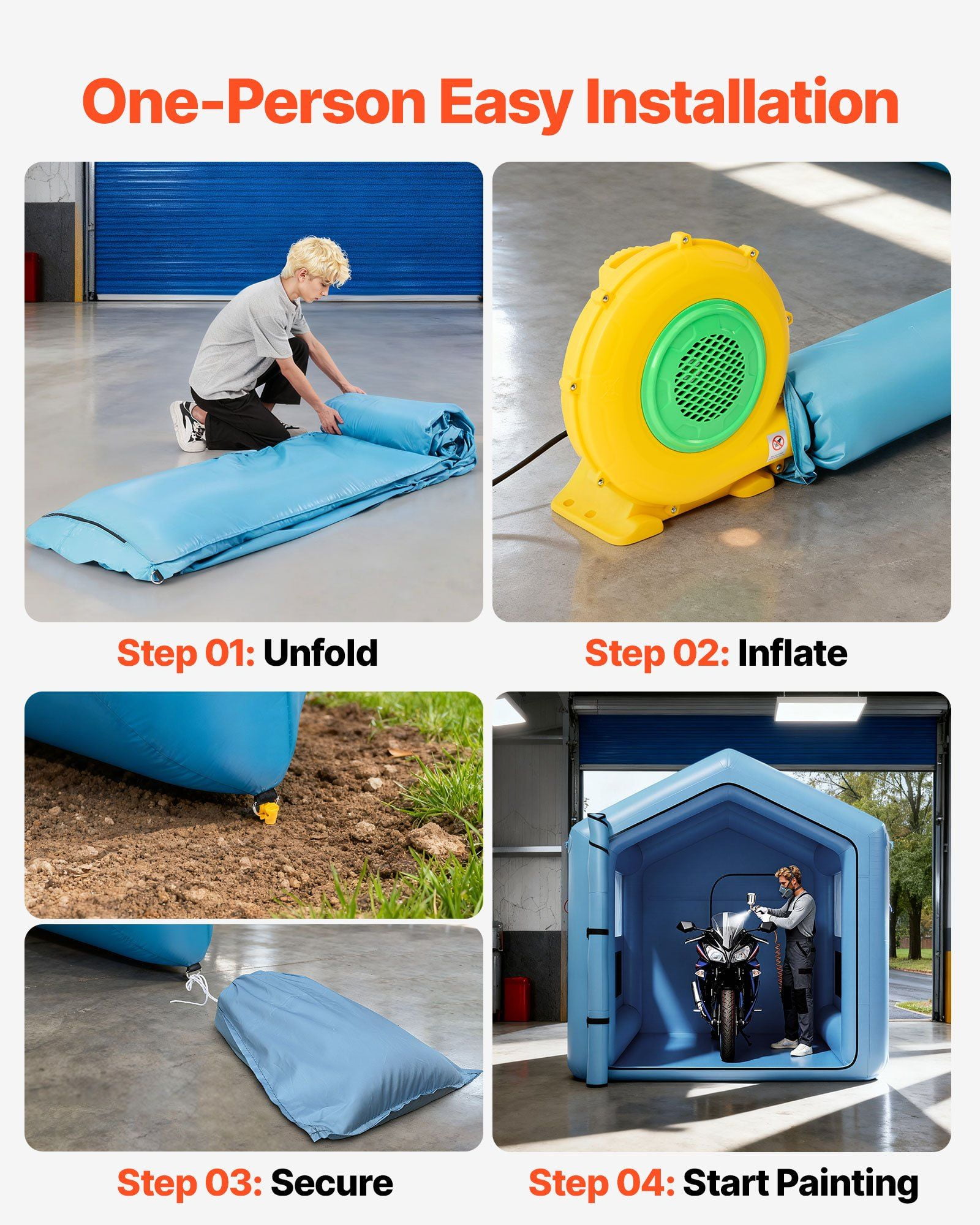 Inflatable Paint Booth 9.84x8.2x8.2ft with 550W Blower Air Filter System Triangular Roof for Bicycle Motorcycle Automotive Painting