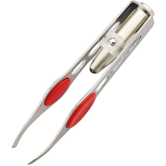 Pinzas plateadas con luz LED para depilación Herramienta de maquillaje Cejas Pinzas de pestañas Recortador de pestañas Recortador redondo Herramientas para cejas Pinzas para el cabello Encarnadas para