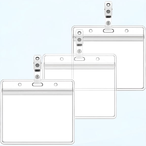 GJX Horizontal Name Tag Holders with Metal Badge Clips,Waterproof PVC ID Card Holder (6-Pack)