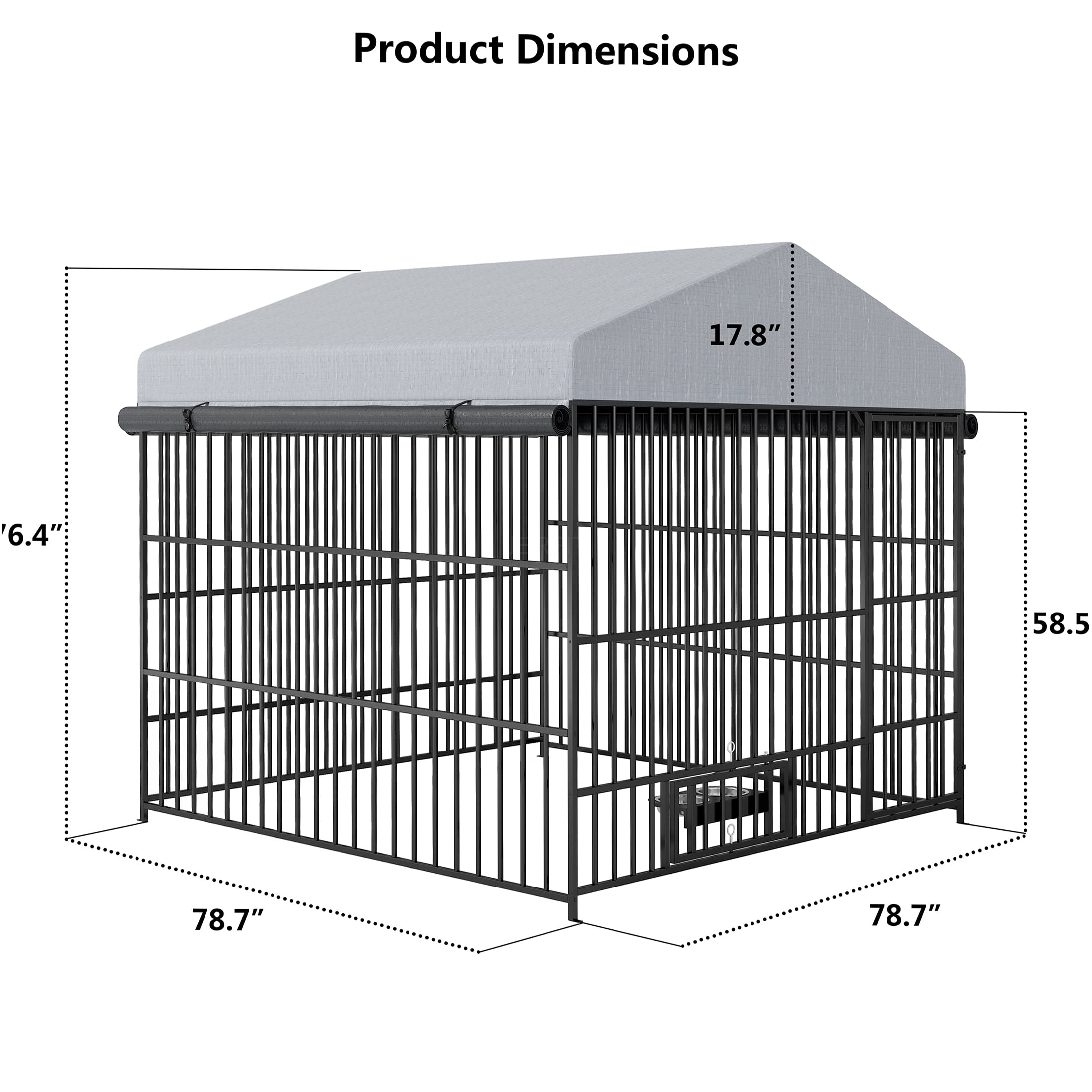 JERFIT 6.6x6.6ft Outdoor Dog Kennel with Roof Cover, Heavy-Duty Iron Pet Playpen, Waterproof & Lockable Dog Run for Large Dogs