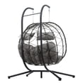 thumbnail image 4 of 2 Persons Egg Chair With Stand Indoor Outdoor Swing Chair Patio Wicker Hanging Egg Chair Hanging Basket Chair With Stand For Bedroom Living Room Balcony,Light Gray, 4 of 13