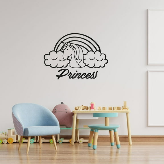 Princess - Cute Unicorn And Rainbow Pattern Clouds And Rainbow Design Vinyl Wall Art Wall Sticker Wall Decal Home Kids Room Study Room Boys Girls Room Wall Décoration Design Décor Size (18x20 inch)