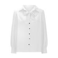 thumbnail image 4 of Loose Tank Tops For Women Solid Color Long Sleeve Bow Long Sleeve Crew-neck White Tee Tshirt Blouses, 4 of 8