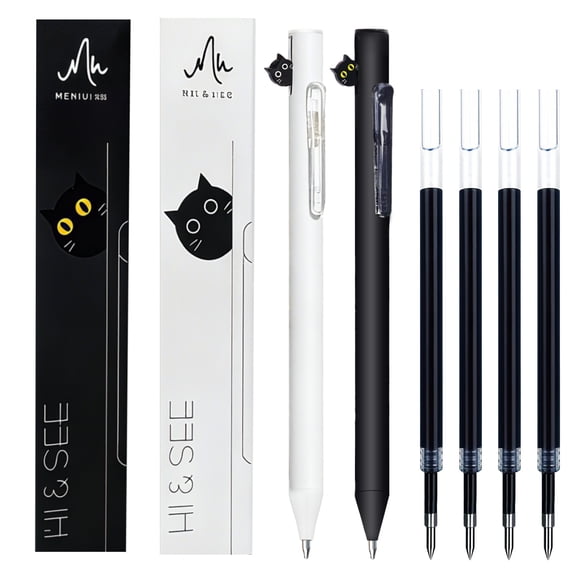 2 Pack Cute Cat Pens,Cute Retractable Cat Gel Pens With 4 Pcs 0.5mm Black Ink Refills, Quick Drying Writing Pen Set for Women Men, Ideal gifts for Christmas birthdays