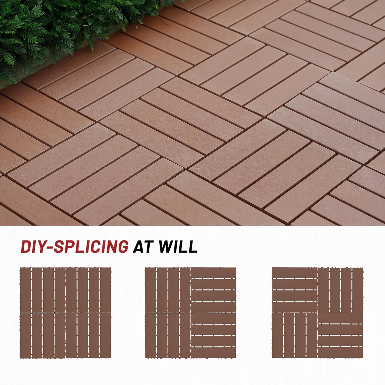 44 Pack Interlocking Deck Tiles Outdoor Patio Flooring Waterproof DIY Snap Plastic Floor Tiles for Balcony Backyard Pool