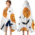 thumbnail image 3 of Halloween Pumpkins Bats and Stars Hooded Bath Towel，60"x35" for Ages 3 To 12 Kids, Quick Dry Lightweight Soft Microfiber Hood Beach Towel Cover Up for Kids, 3 of 7