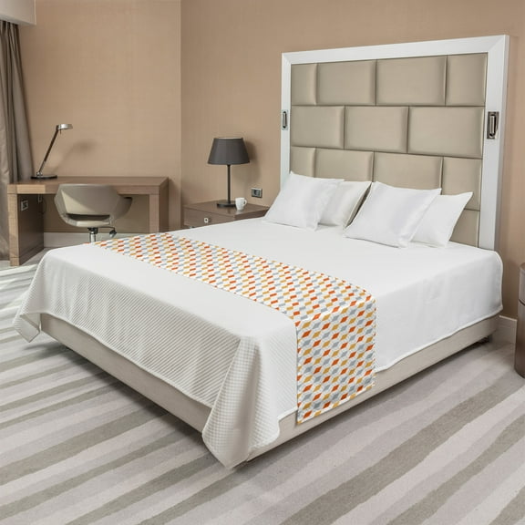 Geometric Bed Runner, Abstract Diamond Lines Simplistic Thin Stripes Warm Tones, Decorative Accent Bedding Scarf for Hotels Homes and Guestrooms, King, Pale Orange Vermilion, by Ambesonne