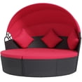 thumbnail image 1 of Ensemble de Lit de Jour Rond d'Extérieur 4 Pcs avec Auvent Rétractable, Mobilier de Salon en Rotin PE Osier avec Coussins Rouges, Chaise Longue Polyvalente pour Terrasse au Bord de la Piscine, au Jardin Ou dans la Cour Arrière, 1 of 7