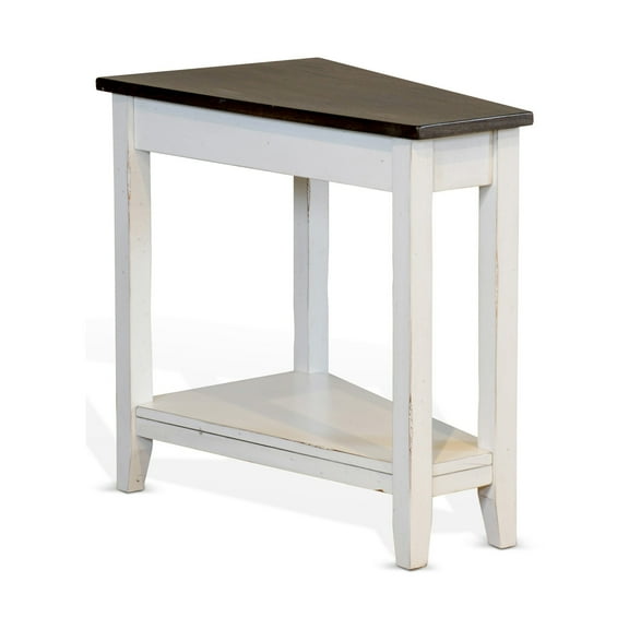 Orso Chairside Table, Shelf, 24 Inch Angled Brown Top, White Mahogany