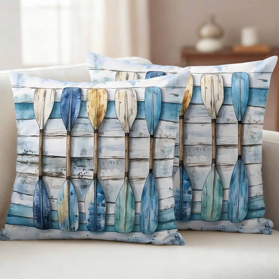 Pack of 2 Outdoor Pillow Covers,Waterproof Lake Paddle Striped Throw Pillow Covers,Watercolor Vintage Wood Grain Decorative Pillowcases Cushion Covers for Couch Pillow Sham Protector 20x20 Inch