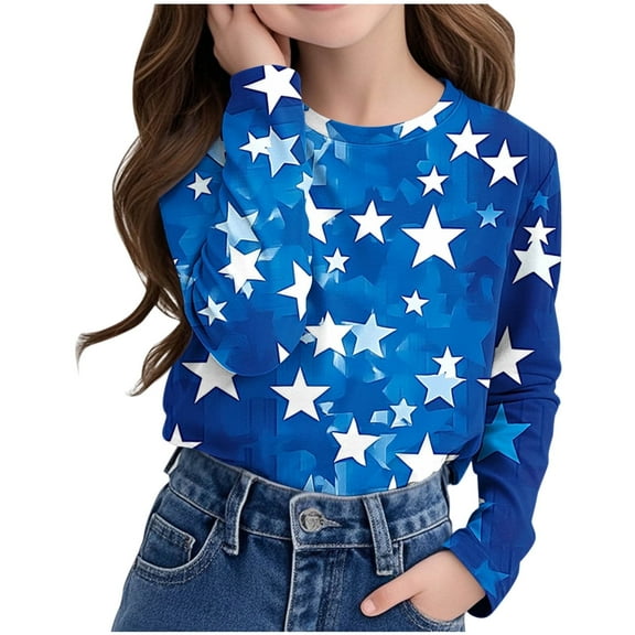 Juslio Girls Shirts Graphic Tees Long Sleeve Round Neck Print Fashion Tops Casual Kids Clothing Girls and Boys Shirts