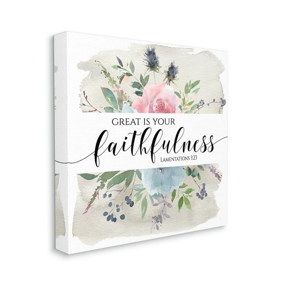 Great Is Your Faithfulness Lamentations 3:23 Wild Florals Religious Gallery-Wrapped Canvas Print Wall Art, 17x17