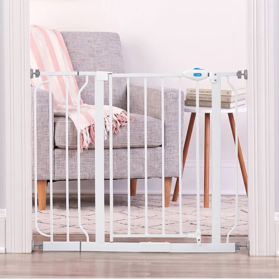 Regalo Extra Wide Walk-Through Baby Gate with Door, 29.5-38.5 in, White, Ages 6-24 Months