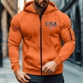 thumbnail image 5 of Mens Hooded Jackets Stand Collar Full Zip Drawstring Print Outwear Casual Sports Stylish Outwear With Multi Pockets (M, Orange), 5 of 6