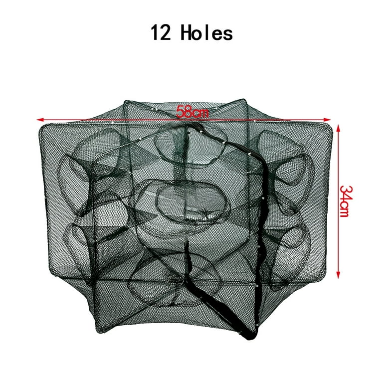 6/12 Holes Fishing Bait Trap Crab Net Crawdad Shrimp Cast Dip Cage Fish  Minow Foldable