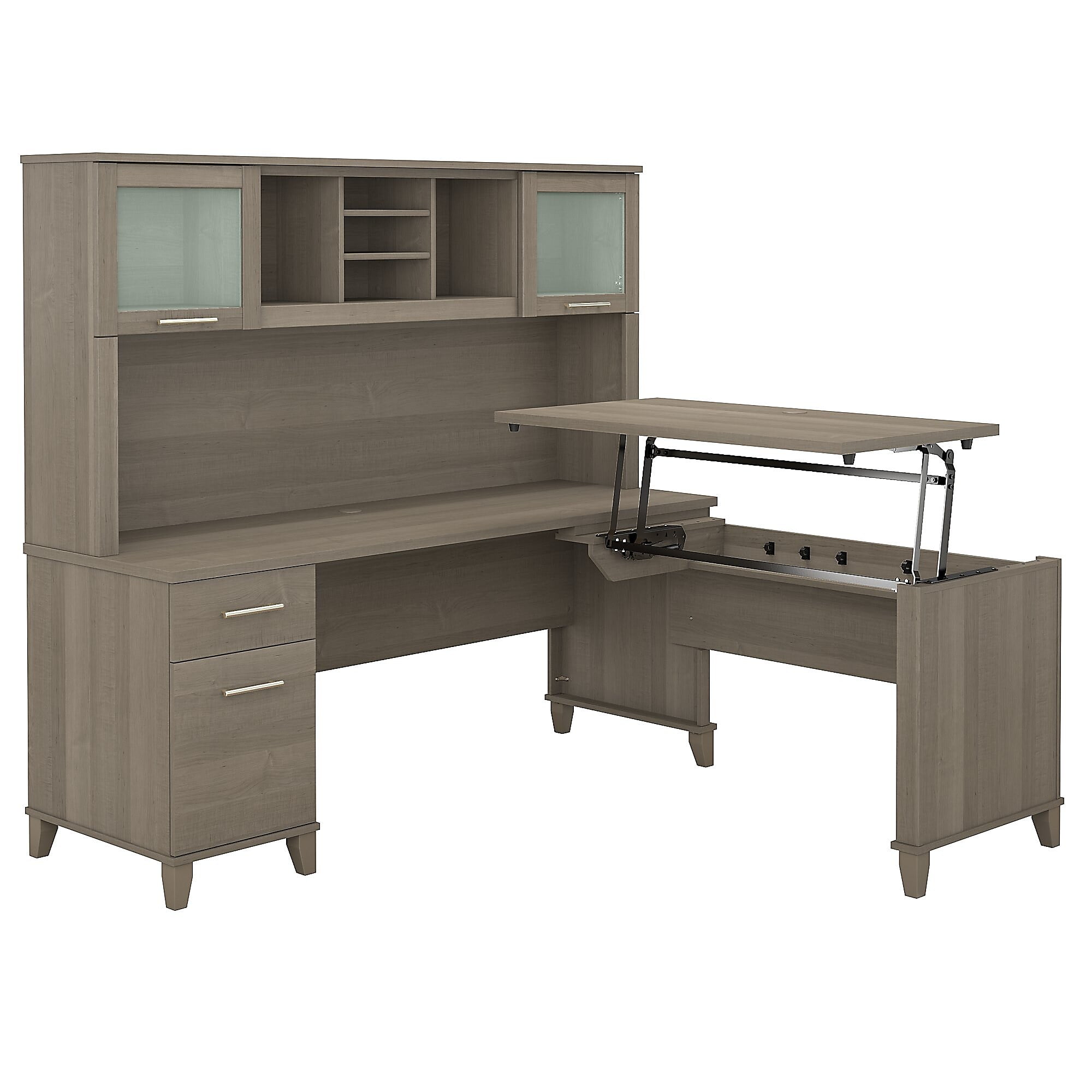 Bush Furniture 72W 3 Position Sit to Stand L Shaped Desk with Hutch, Ash Gray SET015AG Walmart