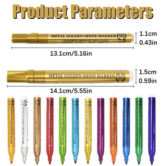 Metallic Paint Markers, 5ml Glitter Acrylic Paint Pens, 5.6Γ0.6 Inch Weatherproof Paint Marker, Quick Drying and Fade Resistant Marker Pen for Tombstone Lettering, Coloring, Doodling