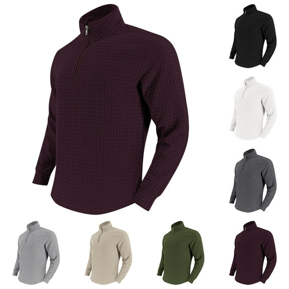 Mens 1/4 Zip Sweatshirts Waffle Long Sleeve Sweater Stand Collar Sweatshirts Casual Tops Half Zip Sweatshirts Jacket Regular Pullovers Autumn Winter Sweaters Warm Hiking Fishing Tops
