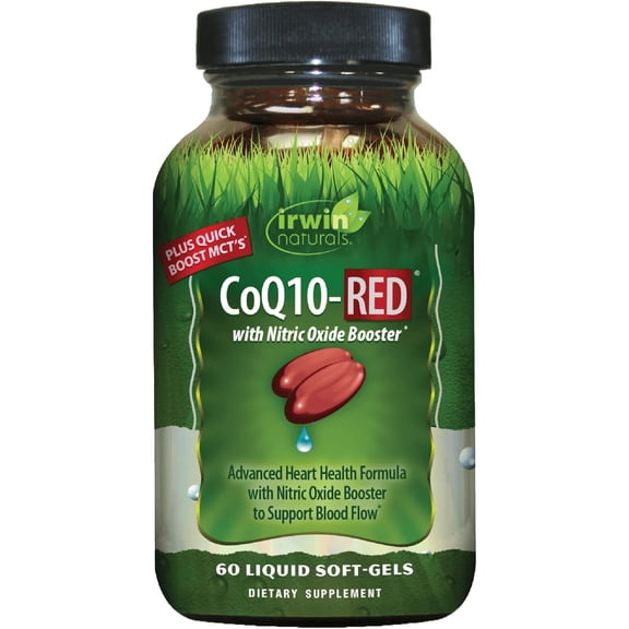 Irwin Naturals CoQ10-RED with Nitric Oxide Booster & MCTs - Advanced Heart Health Formula Supports Healthy Blood Flow & Energy Production - High Absorption Antioxidant Protection - 60 Liquid Softgels