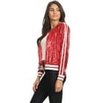 thumbnail image 4 of Womens Long Sleeve Front Zip Track Stripe Sequin Bomber Jacket, Red, Large, 4 of 5