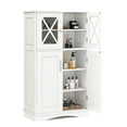 thumbnail image 1 of Patiojoy Armoire de Salle de Bain pour Plancher Armoire de Rangement avec 2 Portes en Verre Tablettes Réglables à 3 Niveaux Conception Anti-Basculement, 1 of 7